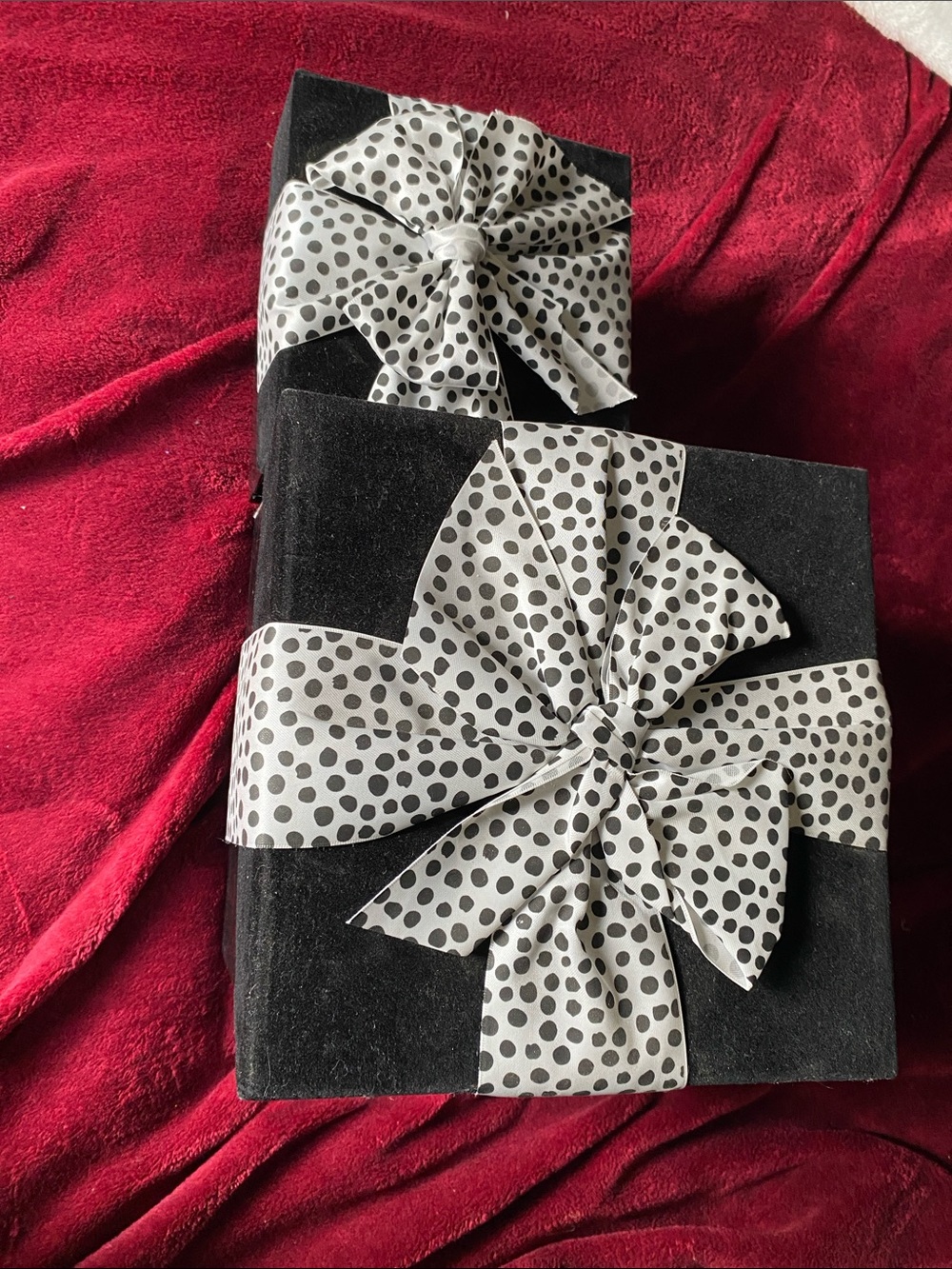 Black Velvet Decorative Gift Boxes with Polka Dot Ribbon